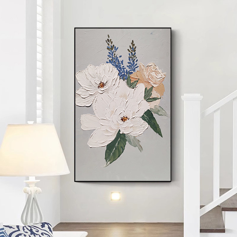 Hand Painted Modern Textured Canvas Oil Painting of White Flower for Living Room Home Decor 100% Handmade and NO Frame