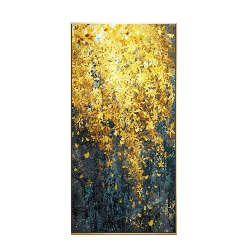 Canvas Support Medium Customized Modern Hand Painted Gold Foil Abstract Oil Painting for Living Room Wall Decor